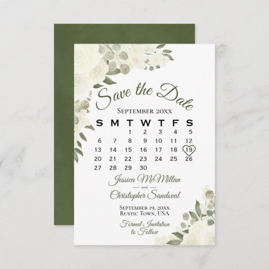Ivory White Waterverf Floral Wedding Agenda Save The Date (Voorkant / Achterkant)