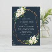 Ivory white waterverf florale geometrische bruilof kaart (Staand voorkant)