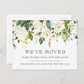 Ivory White Waterverf Flowers Moving Announding Briefkaart (Voorkant / Achterkant)