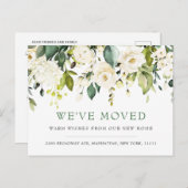 Ivory White Waterverf Flowers Moving Announding Briefkaart (Voorkant / Achterkant)