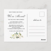 Ivory White Waterverf Flowers Moving Announding Briefkaart (Achterkant)