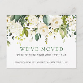 Ivory White Waterverf Flowers Moving Announding Briefkaart