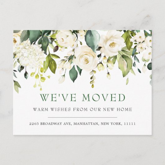 Ivory White Waterverf Flowers Moving Announding Briefkaart (Voorkant)