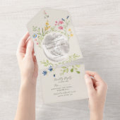 Ivory Wildflower Floral Photo Wedding All In One Uitnodiging (Afscheurbaar)