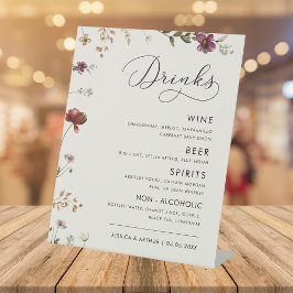 Ivory Wildflower Herfst Bruiloft Bar Drink Menu Reclamebord Met Voetstuk
