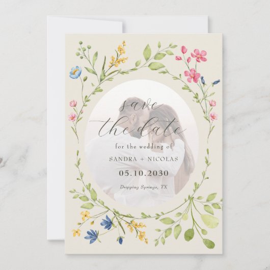 Ivory Wildflower Photo Save The Date (Voorkant)