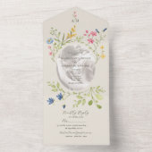 Ivory Wildflower Photo Wedding All In One Uitnodiging (Binnen)