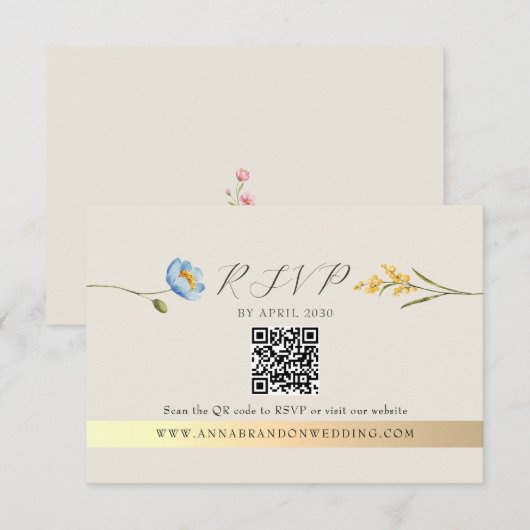 Ivory Wildflower QR-code Huwelijk RSVP Kaartje (Voorkant / Achterkant)