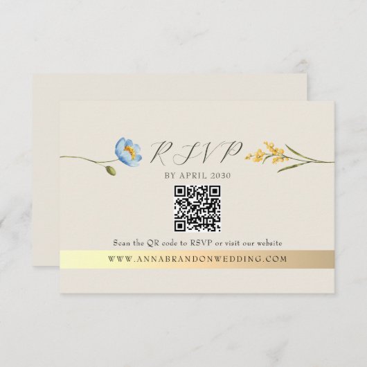 Ivory Wildflower QR Code Wedding RSVP Kaartje (Voorkant / Achterkant)