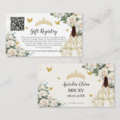 Ivory Wit Bloemen Goud Quinceañera Gift Registry Informatiekaartje (Voorkant / Achterkant)