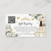 Ivory Wit Bloemen Goud Quinceañera Gift Registry Informatiekaartje (Voorkant)