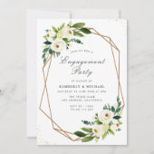 Ivory wit bloemengeometrische verlovingsfeest kaart (Voorkant)