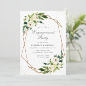 Ivory wit bloemengeometrische verlovingsfeest kaart (Staand voorkant)