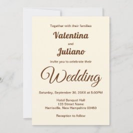 Ivory with Brown Text Wedding Invitation Kaart