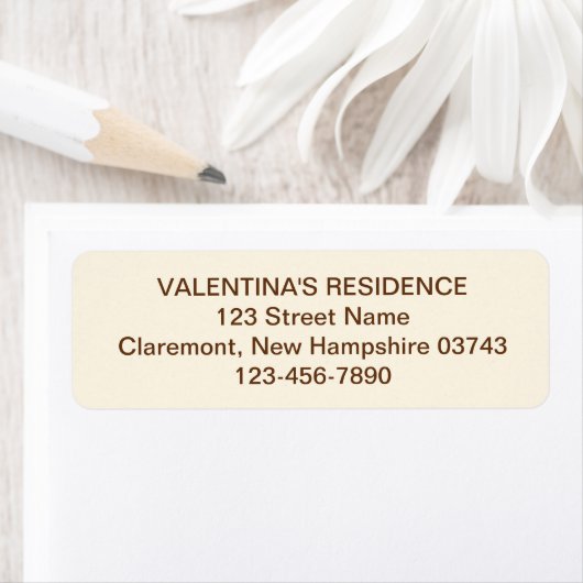 Ivory With Brown Text Wedding Return Address Label (Insitu)