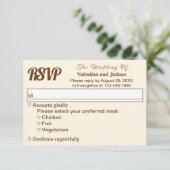Ivory With Brown Text Wedding RSVP (Staand voorkant)