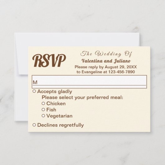 Ivory With Brown Text Wedding RSVP Kaartje (Voorkant)