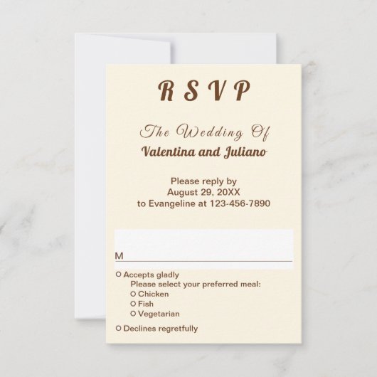 Ivory with Brown Typography Portrait Wedding RSVP (Voorkant)