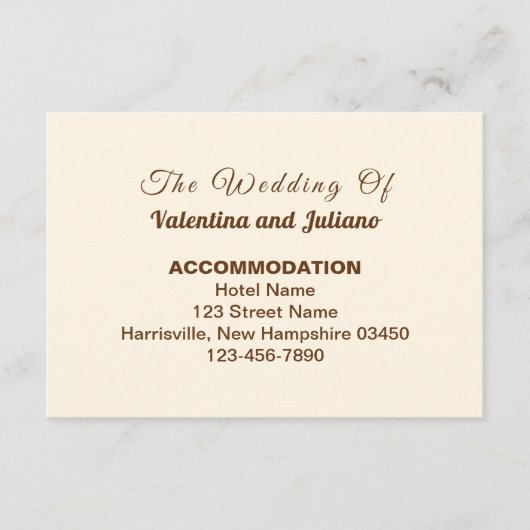 Ivory with Brown Typography Wedding Accommodation Informatiekaartje (Voorkant)