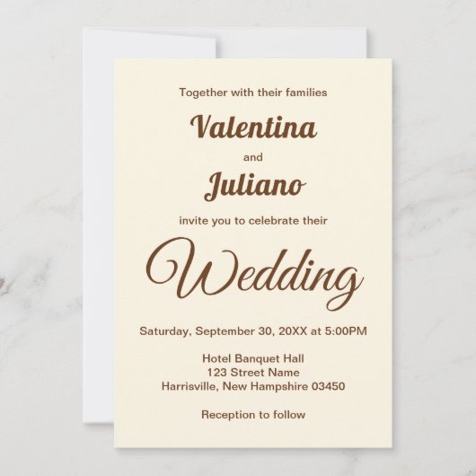 Ivory with Brown Typography Wedding Invitation Kaart (Voorkant)