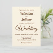 Ivory with Brown Typography Wedding Invitation Kaart (Staand voorkant)