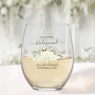 Ivory Witte Rozen Bruidsmeisje Maid of Honor Gift Wijnglas Zonder Voet