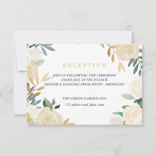 Ivory Wreath Weddenschappen Ontvangst Details Mint Kaart (Voorkant)