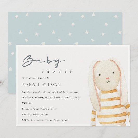 Ivory Yellow Bunny Soft Speelgoed Baby shower Bedankkaart (Voorkant / Achterkant)