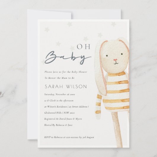 Ivory Yellow Bunny Soft Speelgoed Oh Baby shower n Bedankkaart (Voorkant)
