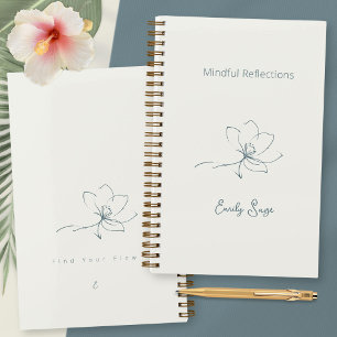 Ivory Zen Yoga Bloem Lijnkunst Kust Blauw Luxe Notitieboek