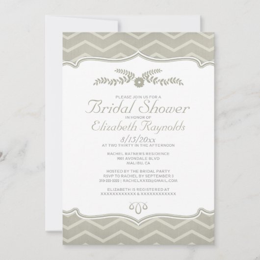 Ivory Zigzag Bridal Shower Invitations Kaart (Voorkant)