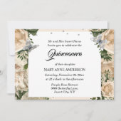 Ivory zilvervlinder elegant roos quinceanera kaart (Voorkant)