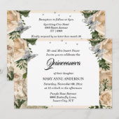 Ivory zilvervlinder elegant roos quinceanera kaart (Voorkant / Achterkant)