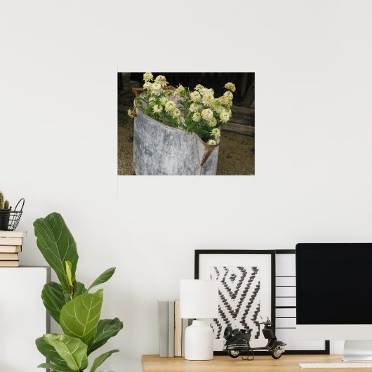 Ivory Zinnias Poster (Thuiskantoor)