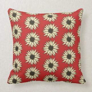 Ivory-zonnebloemen op rode grote afdruk kussen
