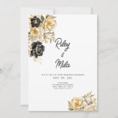 Ivory zwart gouden pioen bloem luxe Trouw Kaart (Voorkant)