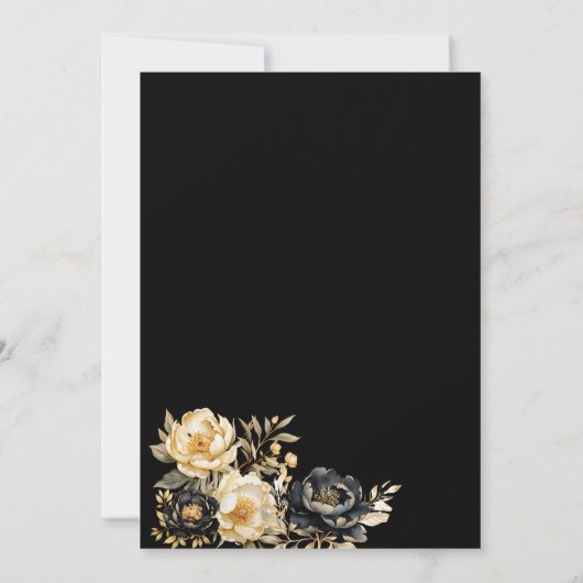 Ivory zwart gouden pioen bloem luxe Trouw Kaart (Achterkant)