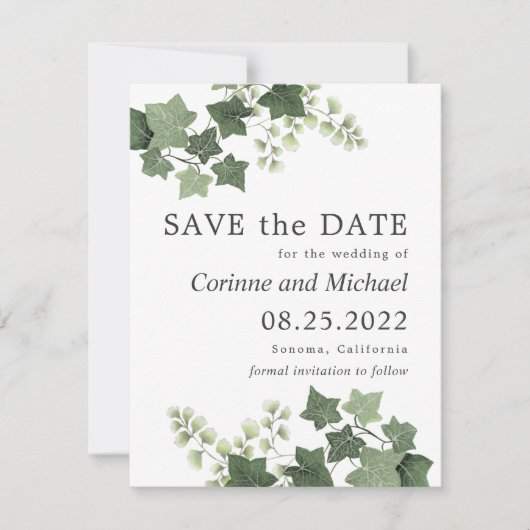 Ivy and Fern Greenery Wedding Save the Date (Voorkant)