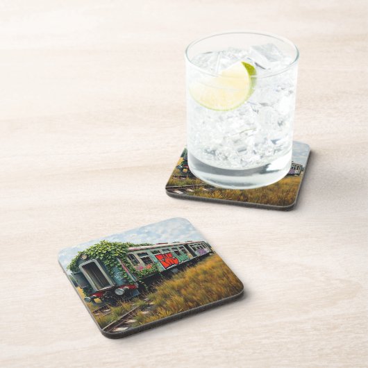 Ivy and Graffiti  Covered Abandoned Train  Bier Onderzetter (Rechterzijde)