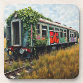 Ivy and Graffiti  Covered Abandoned Train  Bier Onderzetter (Voorkant)