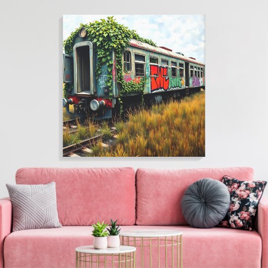 Ivy and Graffiti  Covered Abandoned Train  Canvas Afdruk (Insitu (Woonkamer))