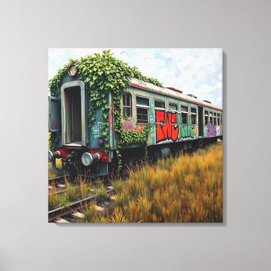Ivy and Graffiti  Covered Abandoned Train  Canvas Afdruk (Voorkant)