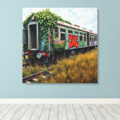Ivy and Graffiti  Covered Abandoned Train  Canvas Afdruk (Insitu (Houten vloer))