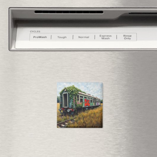 Ivy and Graffiti Covered Abandoned Train Magneet (Insitu (Vaatwasser))