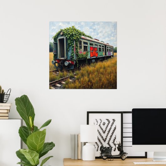 Ivy and Graffiti Covered Abandoned Train Poster (Thuiskantoor)