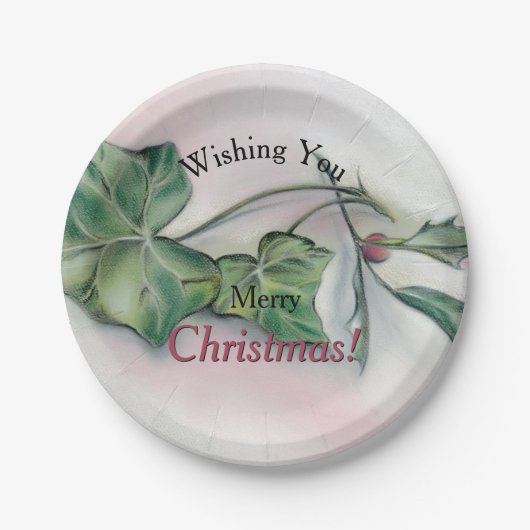 Ivy and Holly Kerstmis Papieren Bordje (Voorkant)