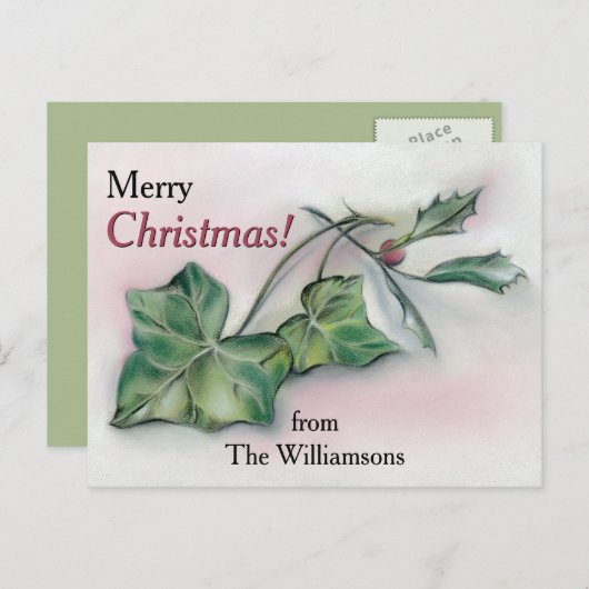 Ivy and Holly Personalized Kerstmis Feestdagenkaart (Voorkant / Achterkant)