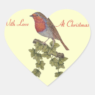 Ivy bladeren en robins met Kerstmis Hart Sticker