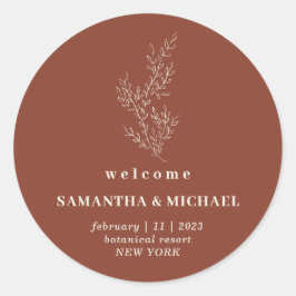 Ivy Bloemen Terracotta Indie Welkom Bruiloft Ronde Sticker