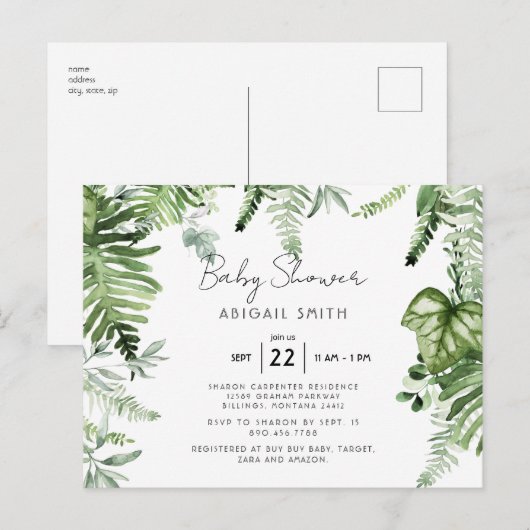 Ivy Botanical Neutraal Baby shower Briefkaart (Voorkant / Achterkant)